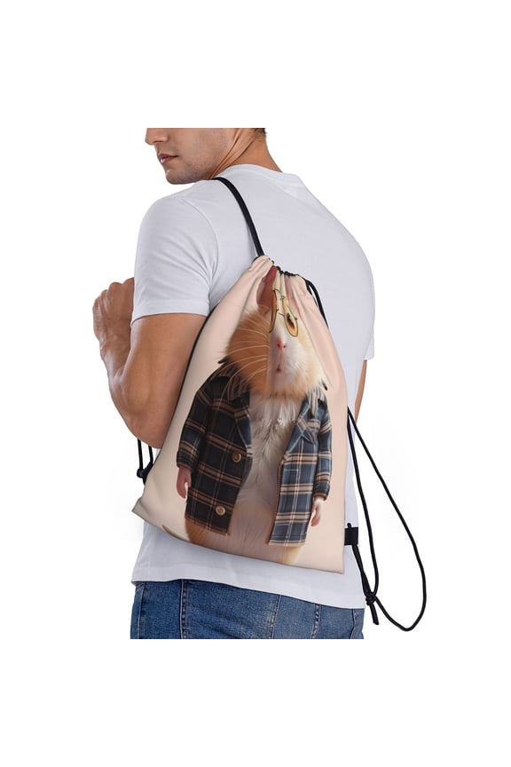 Cute Mouse In Glasses Print Drawstring Bags for Gym Sports Yoga Travel Lightweight Foldable Sackpack for Men Women Teens