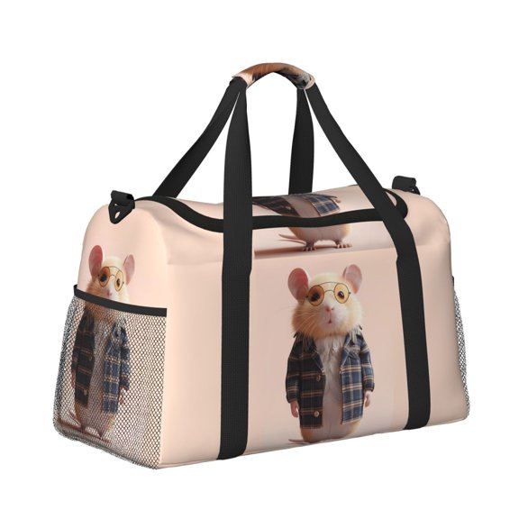 Horeoi Cute Mouse In Glasses for Travel Duffle Bag with Adjustable Strap - Large Capacity Hand Carry for Gym Sports Outdoor