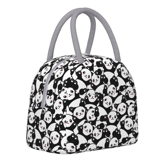 Horeoi Cute Panda (3) Pattern Large Insulated Lunch Bag for Work, School, Picnic - Waterproof, Durable Oxford Cloth, Comfortable Handle-Light Grey