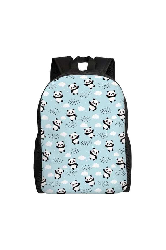 Cute Panda Bear Print Waterproof 600D Oxford Laptop Backpack for School Travel Work - Lightweight Durable Bag with Adjustable Straps