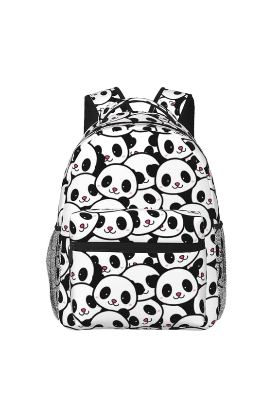 Cute Panda Face Print Eco-Friendly Lightweight Student Backpack for School Travel - Ergonomic Padded Laptop Compartment & Multi-Pocket Design
