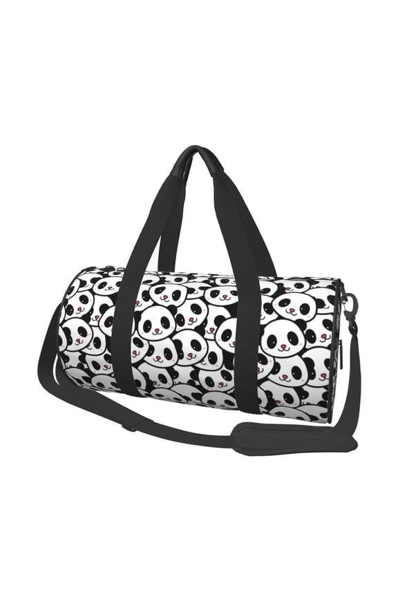 Cute Panda Print Foldable Travel Duffle Bag with Removable Strap - Water-Resistant Gym Vacation Luggage Multi-Pocket Design