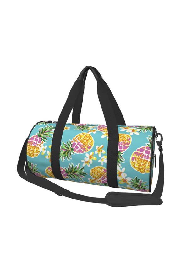 Cute Pineapples Print Foldable Travel Duffle Bag with Removable Strap - Water-Resistant Gym Vacation Luggage Multi-Pocket Design