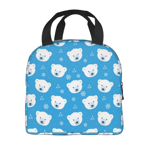 Horeoi Cute Polar Bear Pattern Lunch Bag for Work Picnic Travel Use Thermal Tote with Front Pocket for Women Men Students
