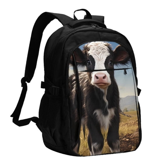 Horeoi Cute Prairie Cow Print USB Backpack for Travel School Work with Laptop Compartment Charging Port and Anti-Theft Pocket