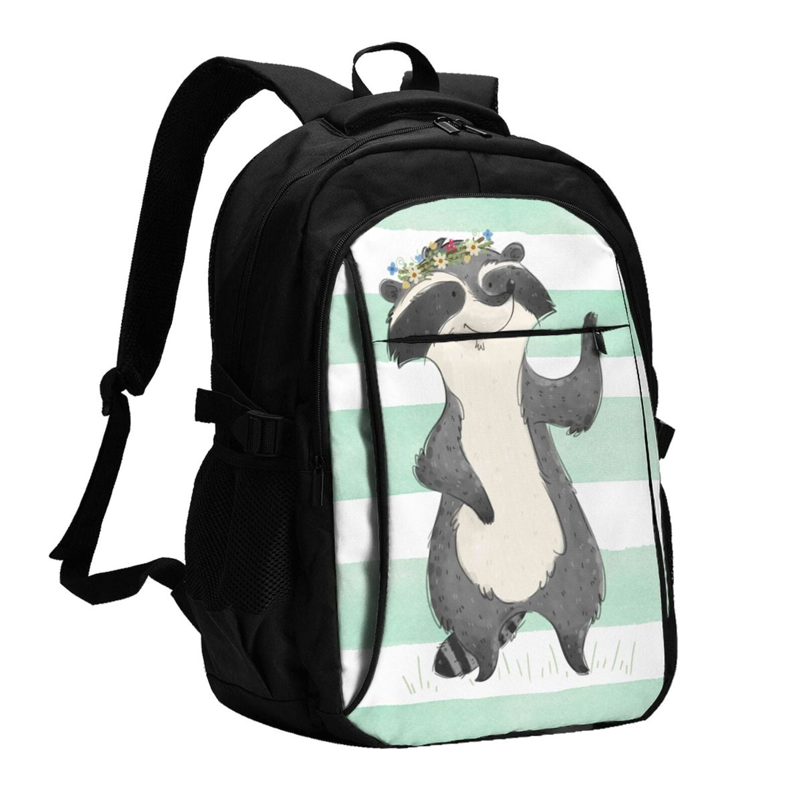 School Backpack Raccoon Horeoi Cute Raccoon Print USB Backpack for Travel School Work with ...