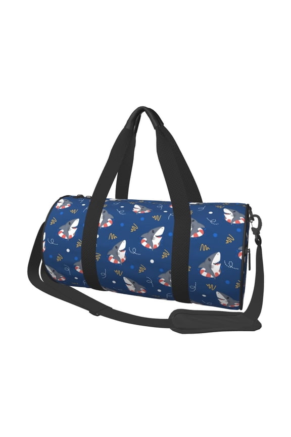 Cute Shark Print Foldable Travel Duffle Bag with Removable Strap - Water-Resistant Gym Vacation Luggage Multi-Pocket Design
