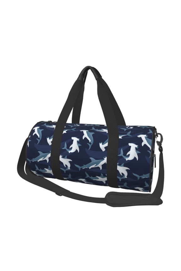 Cute Shark Print Foldable Travel Duffle Bag with Removable Strap - Water-Resistant Gym Vacation Luggage Multi-Pocket Design