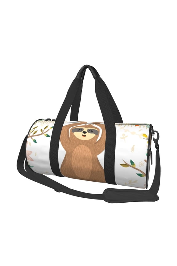 Cute Sloth In Yoga Pose Tree Print Foldable Travel Duffle Bag with Removable Strap - Water-Resistant Gym Vacation Luggage Multi-Pocket Design