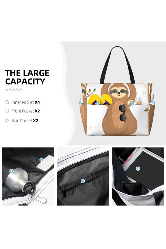 Cute Sloth In Yoga Pose Tree Print Large Capacity Beach Travel Bag Waterproof Polyester with Multiple Pockets for Beach Camping Gym