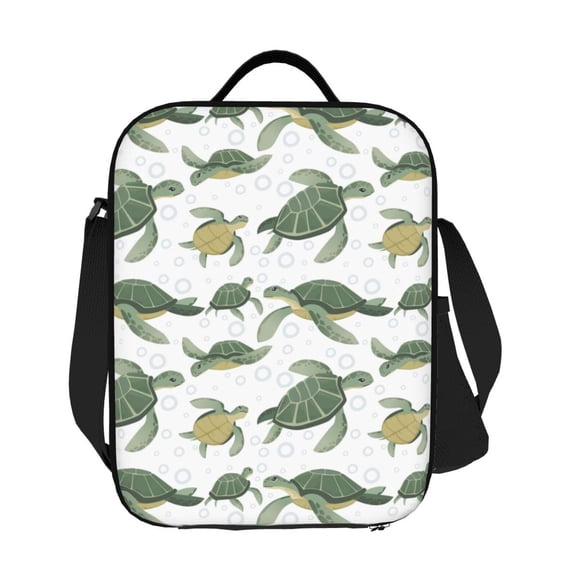 Horeoi Cute Turtle Pattern Insulated Thermal Lunch Bag with Leakproof Compartments for Office School Picnic Reusable Oxford Tote