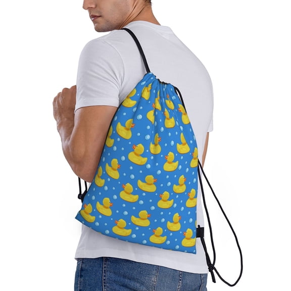 Horeoi Cute Yellow Rubber Ducks Print Drawstring Bags for Gym Sports Yoga Travel Lightweight Foldable Sackpack for Men Women Teens