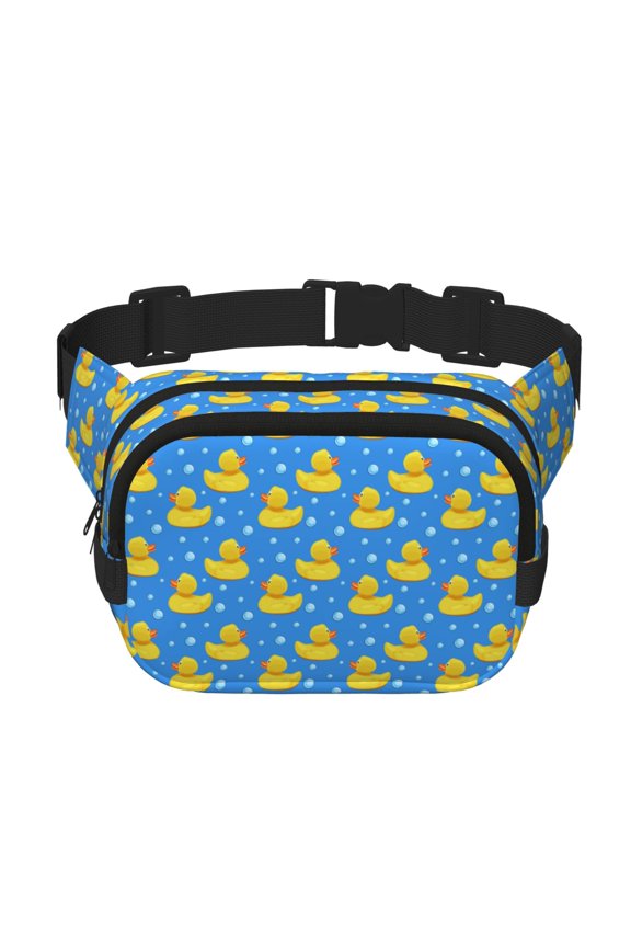Cute Yellow Rubber Ducks for Square Double Layer Waist Bag for Travel Cycling Outdoor Activities with Adjustable Strap and Zipper Pockets