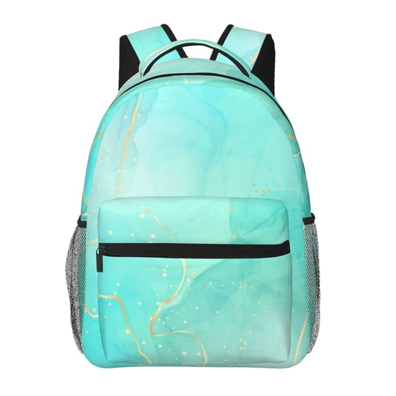 Horeoi Cyan Mint Marble Print Eco-Friendly Lightweight Student Backpack for School Travel - Ergonomic Padded Laptop Compartment & Multi-Pocket Design