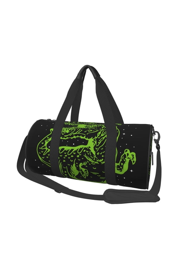 DINOSAUR IN SPACE Print Foldable Travel Duffle Bag with Removable Strap - Water-Resistant Gym Vacation Luggage Multi-Pocket Design