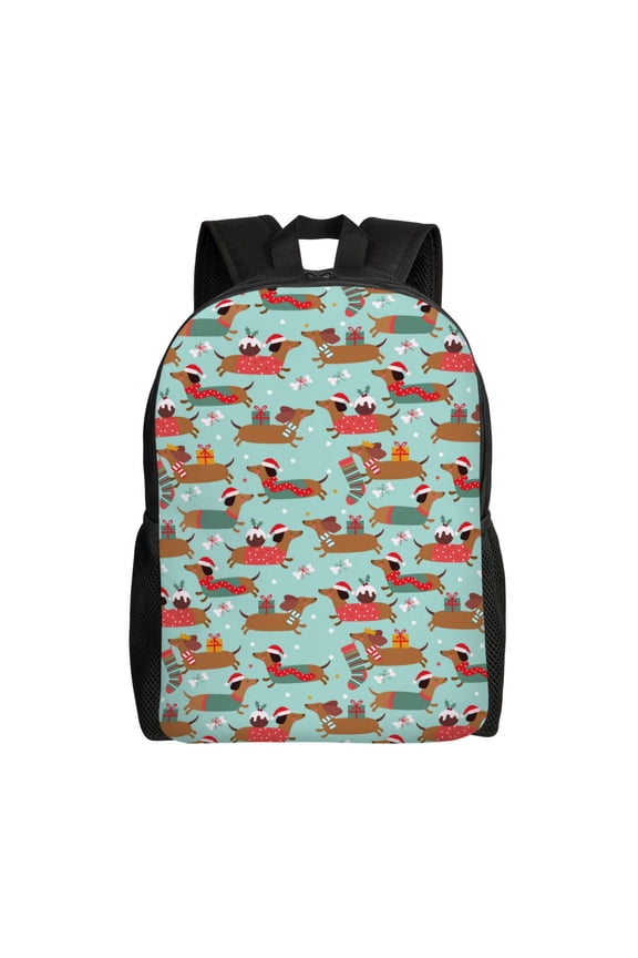 Dachshund Christmas Play Print Waterproof 600D Oxford Laptop Backpack for School Travel Work - Lightweight Durable Bag with Adjustable Straps