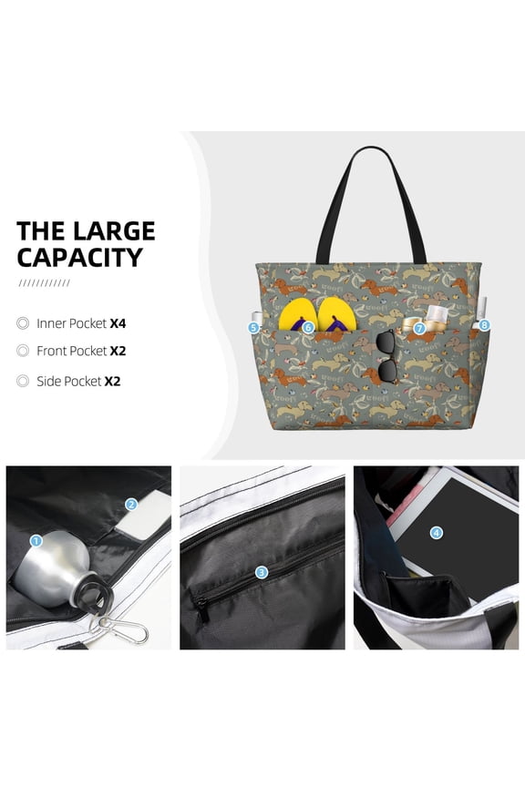 Dachshund Dog Bird Print Large Capacity Beach Travel Bag Waterproof Polyester with Multiple Pockets for Beach Camping Gym