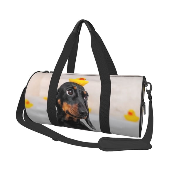 Horeoi Dachshund Sitting in Bathtub Print Foldable Travel Duffle Bag with Removable Strap - Water-Resistant Gym Vacation Luggage Multi-Pocket Design