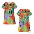 thumbnail image 1 of Horeoi Dancing African Womans Print Women's Short-sleeved Nightdress Breathable Cotton-like Material Loose A-line Knee-length, 1 of 6