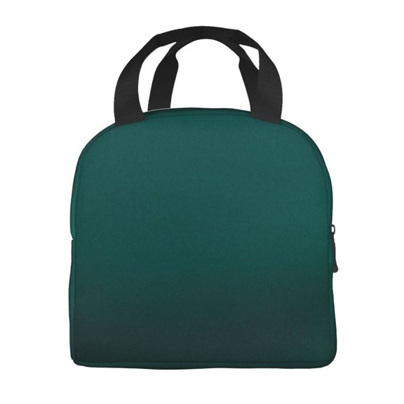 Horeoi Dark teal green Pattern Lunch Bag for Work Picnic Travel Use Thermal Tote with Front Pocket for Women Men Students