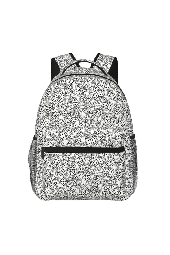 Dice Cubes Print Eco-Friendly Lightweight Student Backpack for School Travel - Ergonomic Padded Laptop Compartment & Multi-Pocket Design