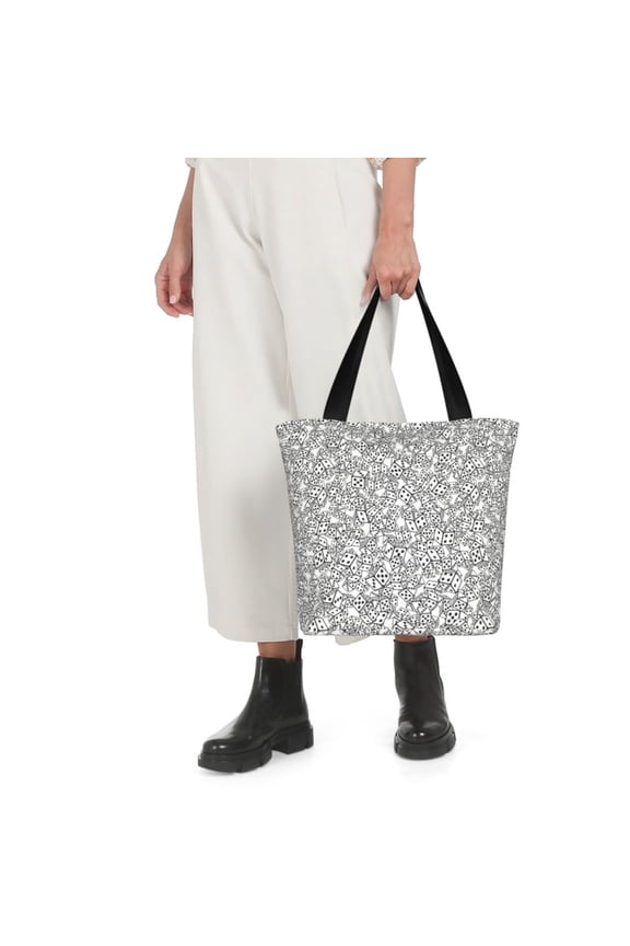 Dice Cubes Print Shoulder Bag for Women Large Capacity Zipper Tote for Shopping Beach Travel Gym with Inner Pocket