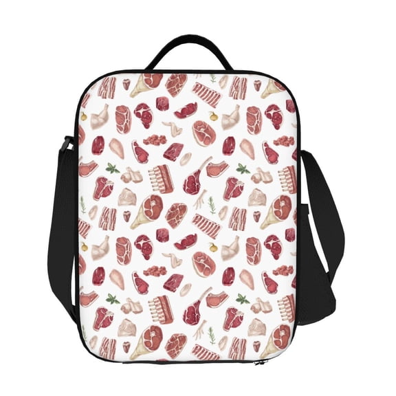 Horeoi Different Meat Pattern Insulated Thermal Lunch Bag with Leakproof Compartments for Office School Picnic Reusable Oxford Tote