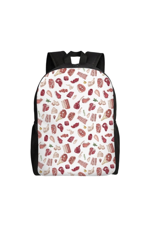 Different Meat Print Waterproof 600D Oxford Laptop Backpack for School Travel Work - Lightweight Durable Bag with Adjustable Straps