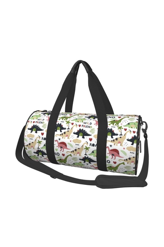 Dinosaur Print Foldable Travel Duffle Bag with Removable Strap - Water-Resistant Gym Vacation Luggage Multi-Pocket Design