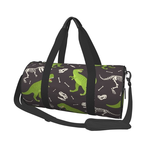 Horeoi Dinosaur Skeleton Print Foldable Travel Duffle Bag with Removable Strap - Water-Resistant Gym Vacation Luggage Multi-Pocket Design