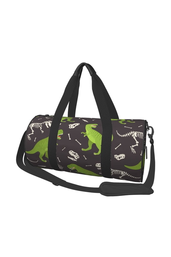 Dinosaur Skeleton Print Foldable Travel Duffle Bag with Removable Strap - Water-Resistant Gym Vacation Luggage Multi-Pocket Design