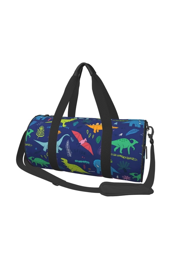 Dinosaurs Print Foldable Travel Duffle Bag with Removable Strap - Water-Resistant Gym Vacation Luggage Multi-Pocket Design