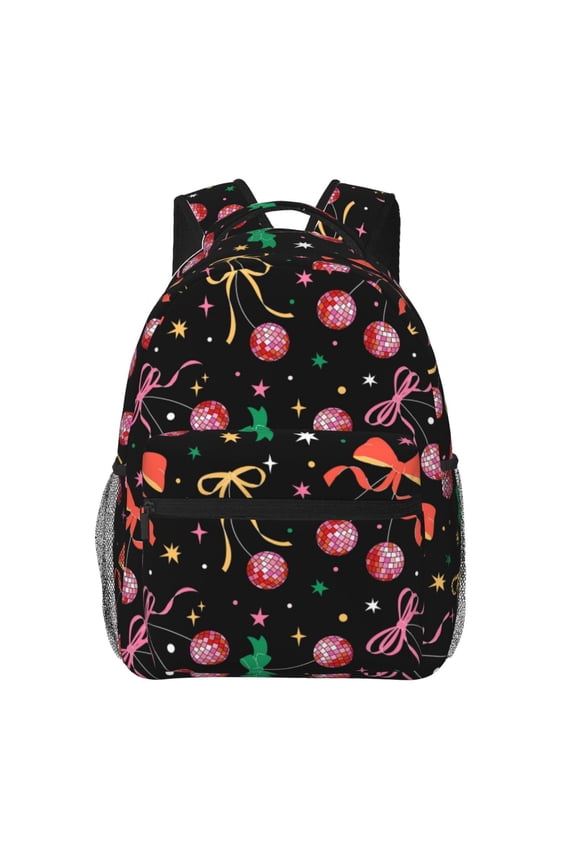 Disco Mirror Ball Print Eco-Friendly Lightweight Student Backpack for School Travel - Ergonomic Padded Laptop Compartment & Multi-Pocket Design