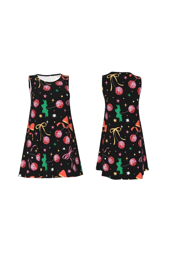 Disco Mirror Ball Print Women's Sleeveless Dress Cotton-like Flared Hem Deep Side Pockets Above-Knee