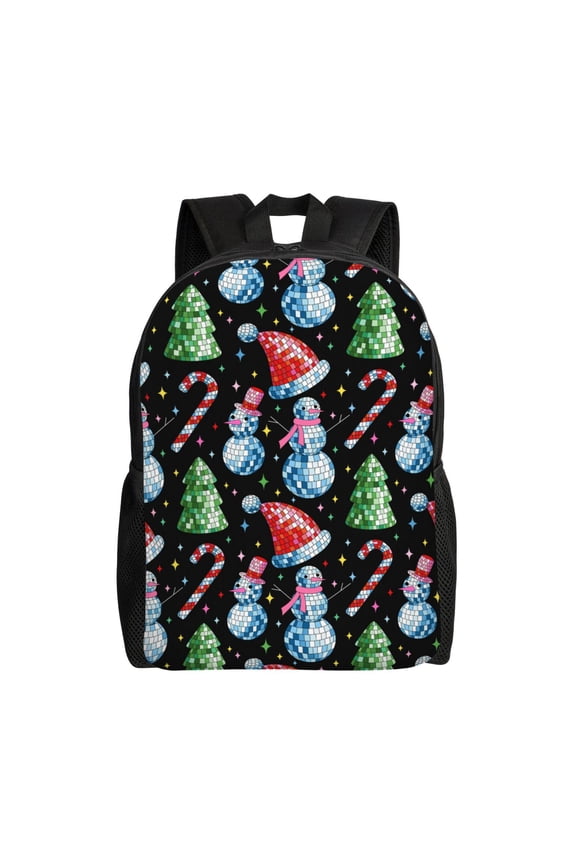 Disco Mirror Ball Snowman Print Waterproof 600D Oxford Laptop Backpack for School Travel Work - Lightweight Durable Bag with Adjustable Straps