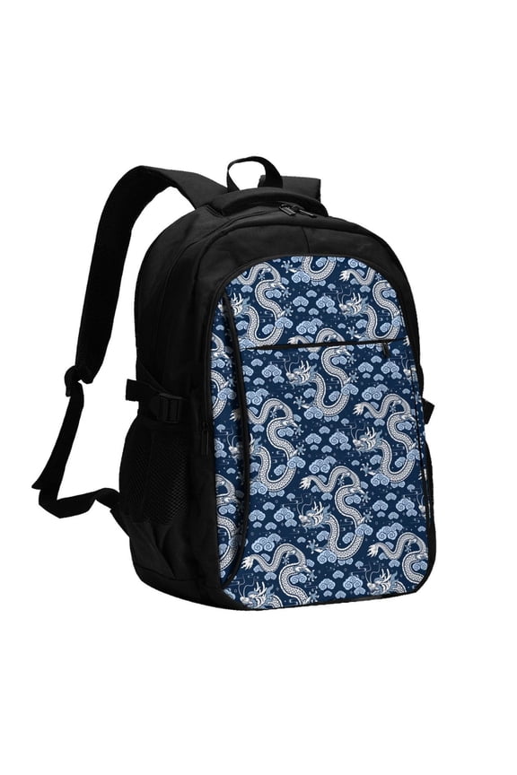 Dragons Print USB Backpack for Travel School Work with Laptop Compartment Charging Port and Anti-Theft Pocket