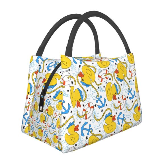 Horeoi Ducks and Anchors Pattern Portable Insulation Bag for Work Picnic Travel with Zipper and Handle Foldable Thermal Lunch Tote