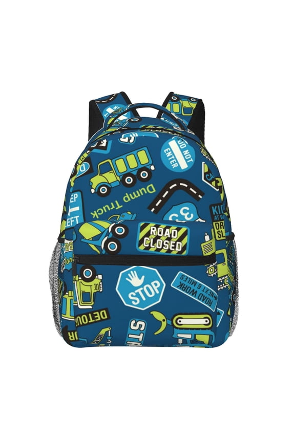 Dump Truck Print Eco-Friendly Lightweight Student Backpack for School Travel - Ergonomic Padded Laptop Compartment & Multi-Pocket Design