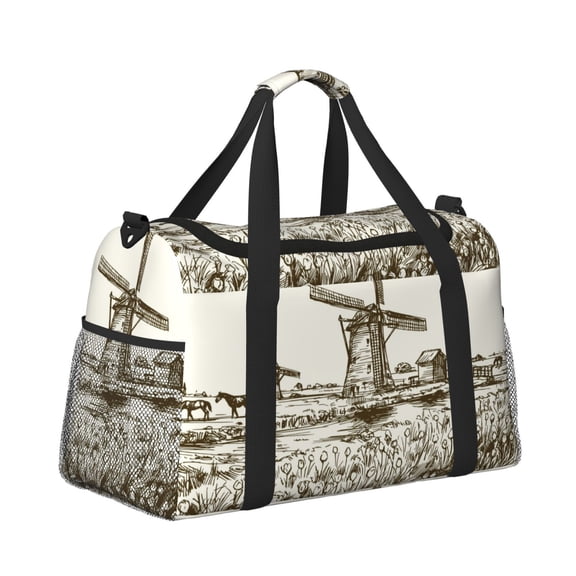 Horeoi Dutch Windmill for Travel Duffle Bag with Adjustable Strap - Large Capacity Hand Carry for Gym Sports Outdoor