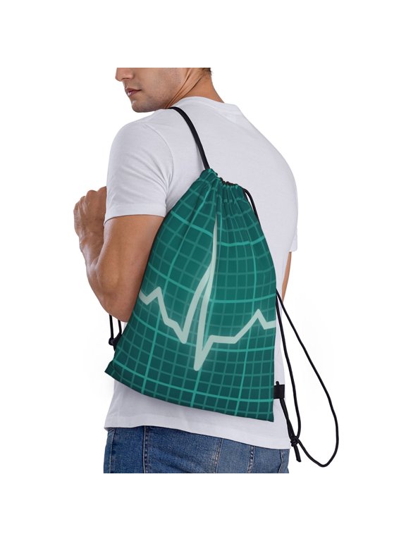ECG Wave Print Drawstring Bags for Gym Sports Yoga Travel Lightweight Foldable Sackpack for Men Women Teens