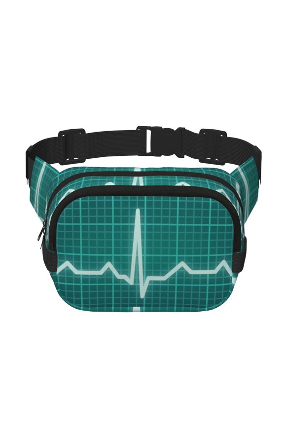ECG Wave for Square Double Layer Waist Bag for Travel Cycling Outdoor Activities with Adjustable Strap and Zipper Pockets