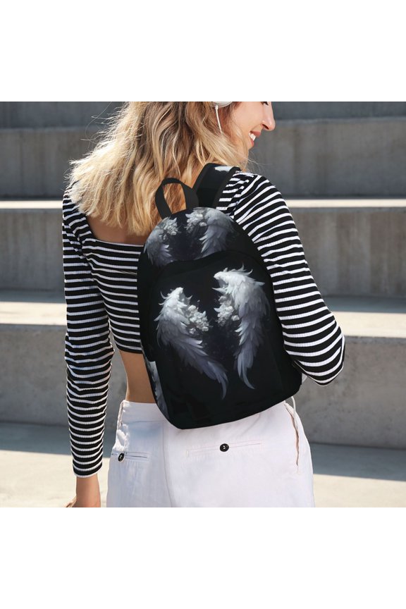 Elegant Feathered Floral Wings for Canvas Backpack for School Outdoor Travel Use Men Women Teenagers Large Capacity with Adjustable Shoulder Straps