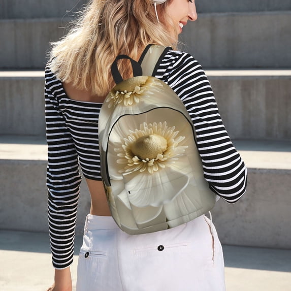 Horeoi Elegant Ivory Flower for Canvas Backpack for School Outdoor Travel Use Men Women Teenagers Large Capacity with Adjustable Shoulder Straps