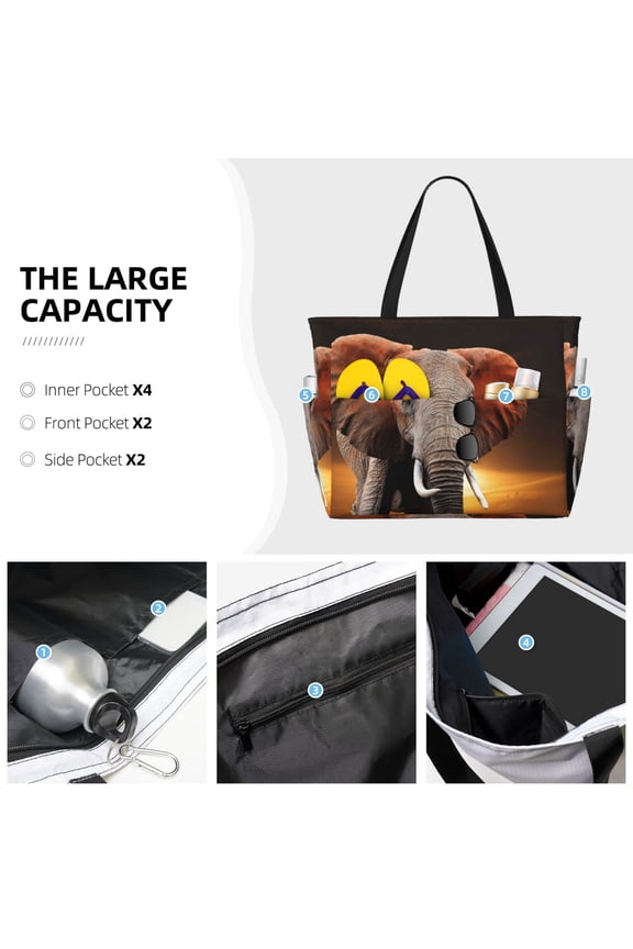Elephant Sunset in Kenya Print Large Capacity Beach Travel Bag Waterproof Polyester with Multiple Pockets for Beach Camping Gym