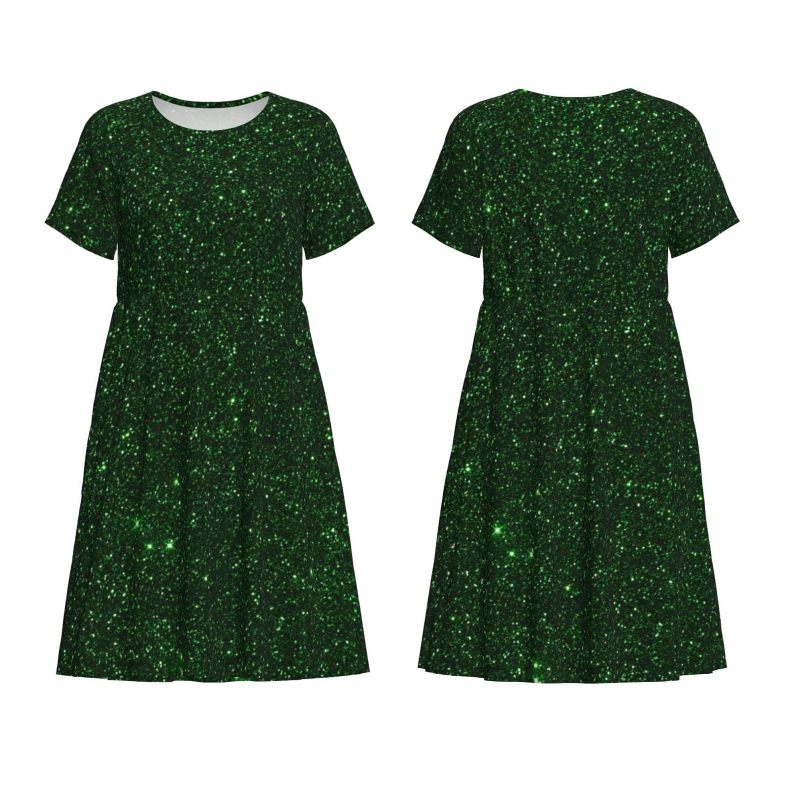 Horeoi Emerald Green Sparkling Print Women's Short Sleeve Dress Breathable Polyester-Spandex All-Over Print A-Line Side Pockets Elastic Waist - Walmart.com Horeoi Emerald Green Sparkling Print Women's Short Sleeve Dress Breathable Polyester-Spandex All-Over Print A-Line Side Pockets Elastic Waist - Walmart.com