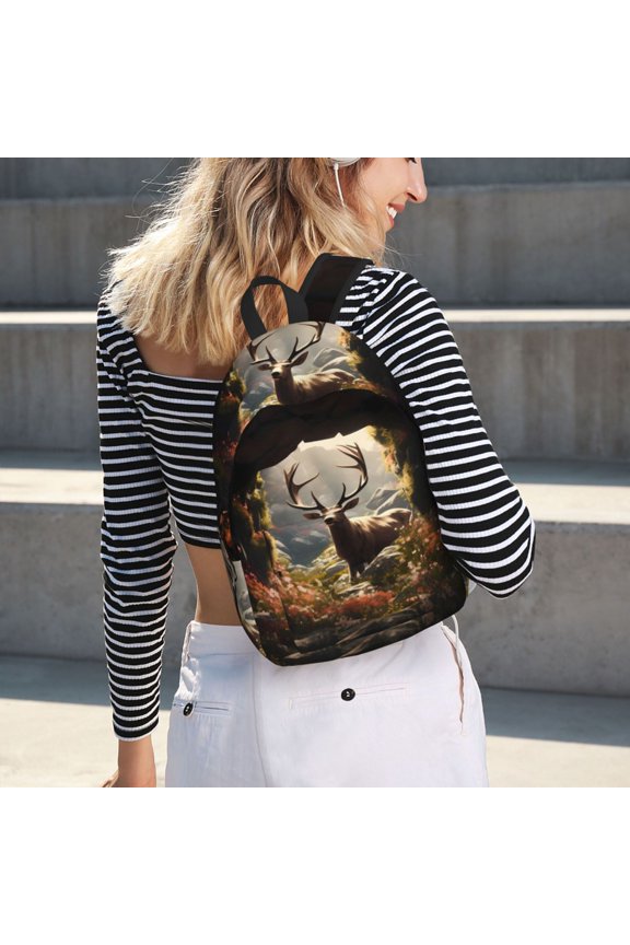 Enchanted Deer In Cave for Canvas Backpack for School Outdoor Travel Use Men Women Teenagers Large Capacity with Adjustable Shoulder Straps