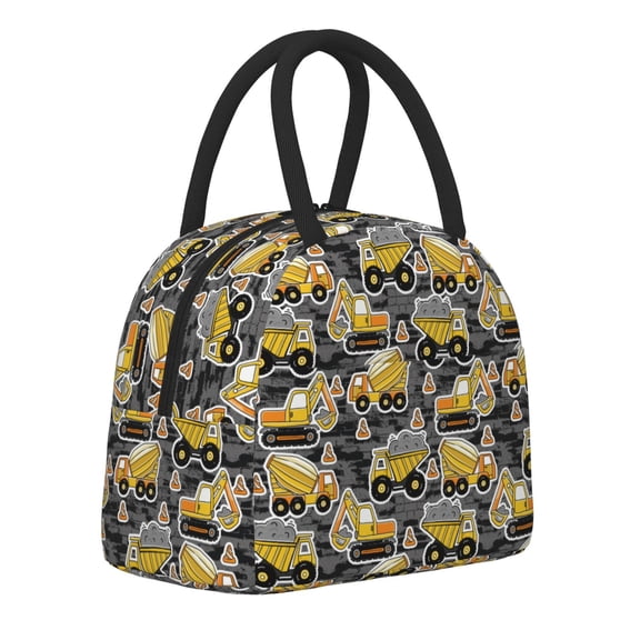 Horeoi Excavator At Work Pattern Large Insulated Lunch Bag for Work, School, Picnic - Waterproof, Durable Oxford Cloth, Comfortable Handle-Black