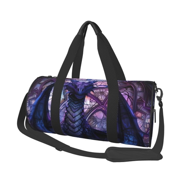 Horeoi Fantasy Dragon In Cathedral Print Foldable Travel Duffle Bag with Removable Strap - Water-Resistant Gym Vacation Luggage Multi-Pocket Design