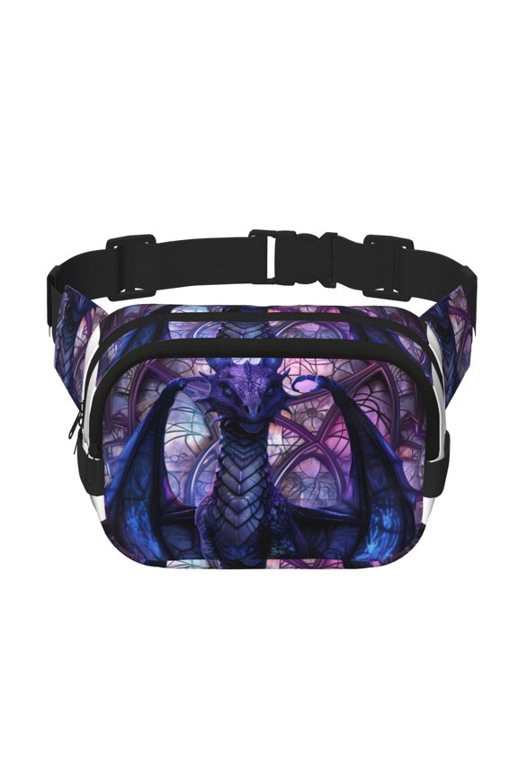 Fantasy Dragon In Cathedral for Square Double Layer Waist Bag for Travel Cycling Outdoor Activities with Adjustable Strap and Zipper Pockets