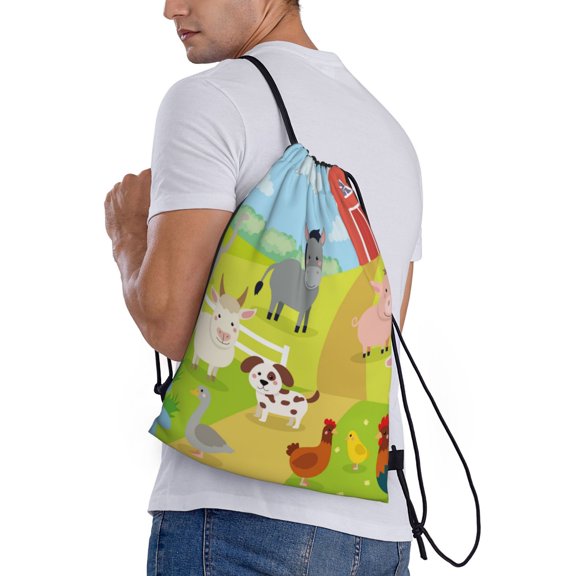 Horeoi Farm Animals 3 Print Drawstring Bags for Gym Sports Yoga Travel Lightweight Foldable Sackpack for Men Women Teens